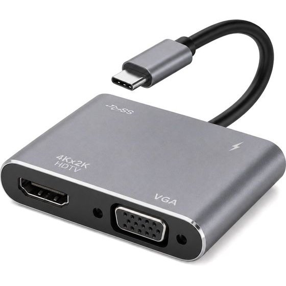 Powertech Docking Station 4 �����, USB-C, 4K, 100W, ���� - (CAB-UC101)