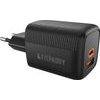 Fitpaddy ��������� ����� ������� 45W Mini Gan Travel Charger, 1xUSB-A, 1xUSB-C ������ - (TC45WBK)