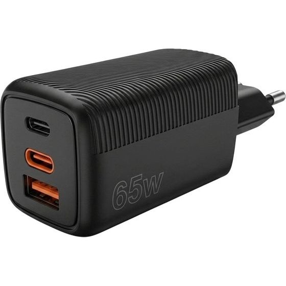 Fitpaddy ��������� ����� ������� 65W Mini Gan Travel Charger, 1xUSB-A, 2xUSB-C ������ - (TC65WBK)