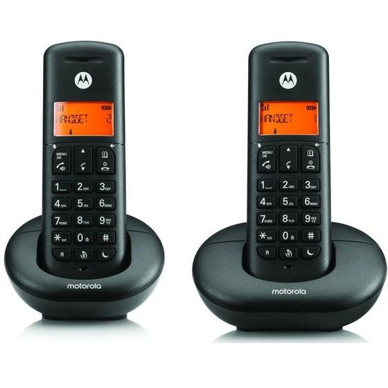 Motorola Set Of E202 Cordless Landline Phones 2 pcs. Black - (107E202)
