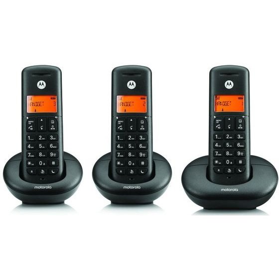 Motorola Set Of E203 Cordless Landline Phones 3 pcs. Black - (107E203)