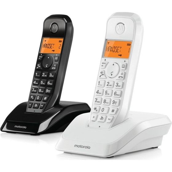Motorola Set Of S1202 Cordless Landline Phones 2 pcs. Black White - (107S1202WB)