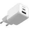 Ksix ��������� ����� �������, 1xUSB-A, 1xUSB-C, 20W, GaN, PPS, Power Delivery ������ - (BCD20GANACB)
