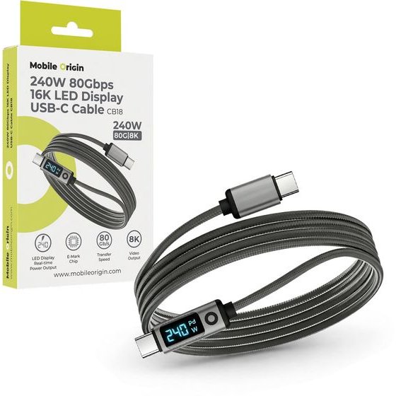 Mobile Origin 240W 80Gbps, 8K/60Hz Led Display USB-C Cable 1.5m CB18 - (MO-LDU-CB18)