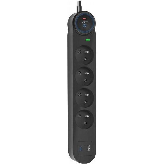 ART Extension Cord 4 Sockets + Usb A + Usb C FU910 1,5 m black