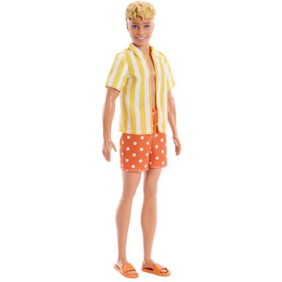 Mattel Barbie: Style - Ken Fashionistas Doll With Blond Hair, Yellow Polka-Dot Board Shorts With Yellow & White Striped Shirt #252 (JJN66)