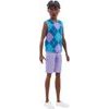 Mattel Barbie: Style - Ken Fashionistas Doll With Dark Skin, Lavendar Shorts With Turquoise & Lavender Argyle Shirt #253 (JJN67)