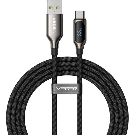 Veger Cable With Led Display Usb A To Type C Pd 3A 66W AC1-Xhj 1,2 m black