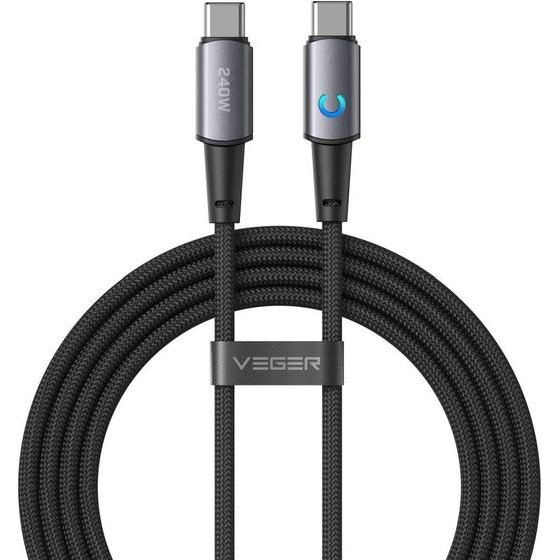 Veger Cable With Led Light Indicator Type C To Type C Pd 5A 240W CC2-Zsd 1,5 m black