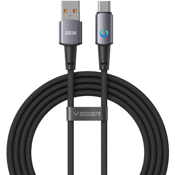 Veger Cable With Led Light Indicator Usb A To Type C Pd 3A 66W AC1-Zsd 1,2 m black