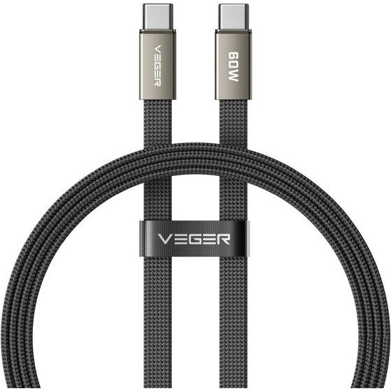 Veger Flat Cable Type C To Type C Pd 3A 60W CC06-Mtb 1,2 m black