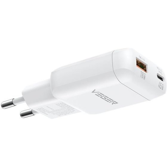 Veger Phone Charger Usb A + Type C Pd 45W + Data Cable Type C To C 100W TR121 white