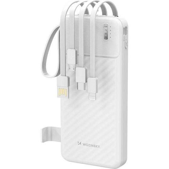 Wozinsky 10000mAh 10W Powerbank With Built-In Cables And Flashlight - White 5907769388088 - (W11-W)