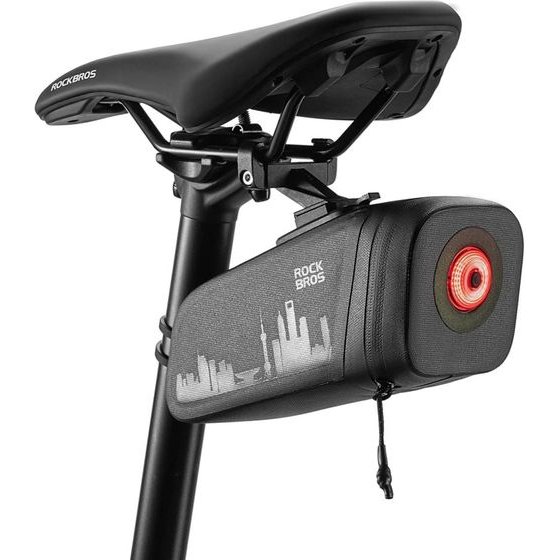 Rockbros AS-141 Lightweight Bicycle Seat Bag With Smart Rear Light - Black 5907769391514 - (30130087001)