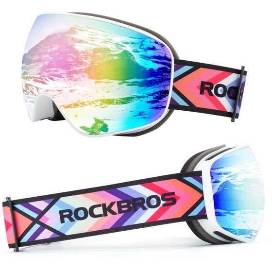Rockbros SP284 Kids Ski Goggles Anti-Fog With Uv Filter Gray Lens With Pink Mirror - White 5907769389566 - (14110005003)