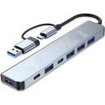 NSP N38 7IN1 Hub With Dual USB-C/USB-A+Otg Connector Usb C 3.1 10GBps (2ports)+Usb 3.0 5GBps +Usb 2.0 480MBps (4port) ALUMINIUM