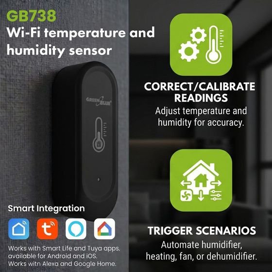 GreenBlue Outdoor Wifi Temperature And Humidity Sensor, Android/iOS, 3.0V DC, LR03x2, IP65, - (GB741)