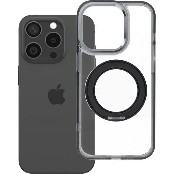 Case For Iphone 15 Pro Frame Circle Stand Compatible With Magsafe Black OEM