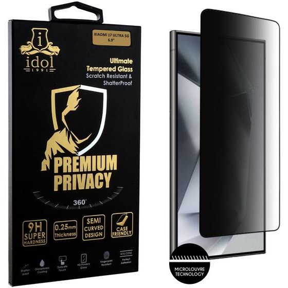 Idol 1991 Premium Privacy Antispy Tempered Glass Samsung S24 Ultra 5G 6.8in 9H 0.25mm Semi Curved Finger Unlock Full Glue BLACK