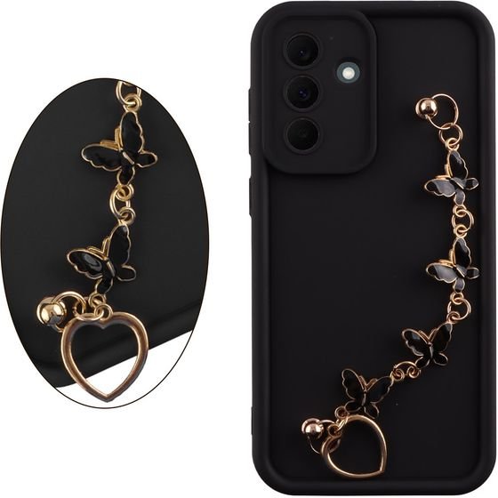 Volte-Tel Silicon Tpu With Strap ���� Samsung A37 5G A376 6.7in Full Camera Protection Black With Black BUTTERFLIES
