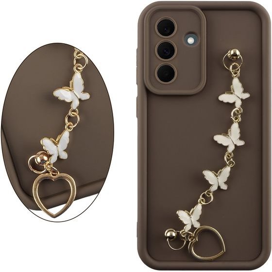 Volte-Tel Silicon Tpu With Strap ���� Samsung A57 5G A576 6.7in Full Camera Protection Brown With White BUTTERFLIES