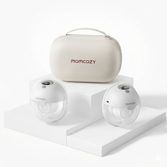 MOMCOZY M5 Smart Wearable Breast Pump - Shell Breast Pump | App Control, Wireless, Double, Grey - (BP380-GR71000B00105-C)