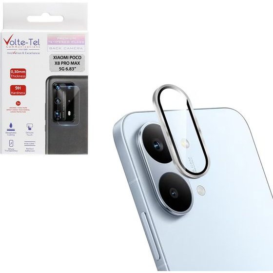 Volte-Tel Camera Glass Cover Xiaomi Poco X8 Pro Max 5G 6.83in 9H 0.33MM Easy Application SILVER
