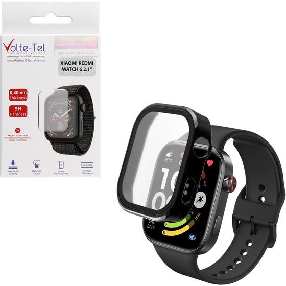 Volte-Tel Pc Edge Cover Tempered Glass Xiaomi Redmi Watch 6 2.1in 9H 0.30mm 3D Full Glue Full Cover BLACK
