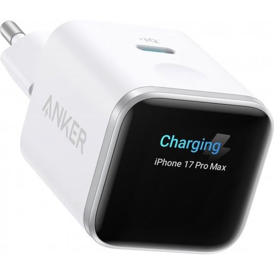 Anker Wall Charger Nano Display, 45W, 3A, 1 x USB-C, White - (A121DG21)