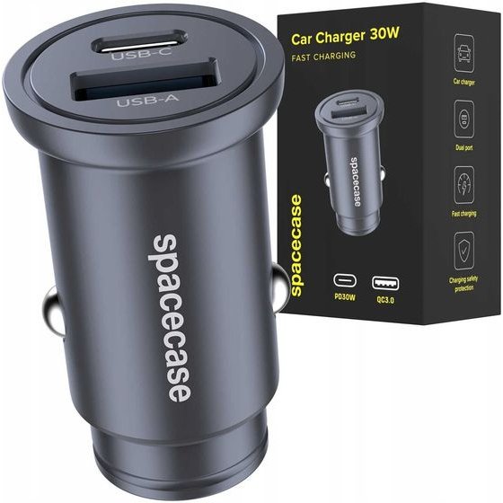 Spacecase Car Charger 30W Dual Port C30AC-11 black - (5905719132354)