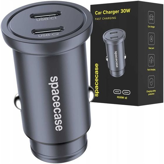 Spacecase Car Charger 30W Dual Port C30CC-12 black - (5905719132361)