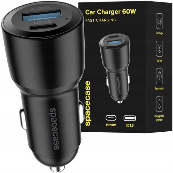 Spacecase Car Charger 60W Dual Port C60AC-11 black - (5905719119706)
