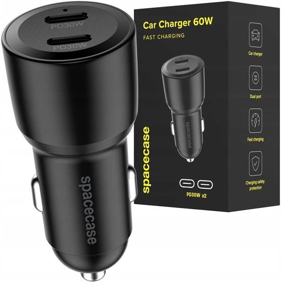 Spacecase Car Charger 60W Dual Port C60CC-13 black - (5905719132347)