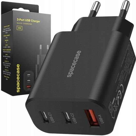 Spacecase USB Charger 30W GaN SC003B black - (5905719109219)