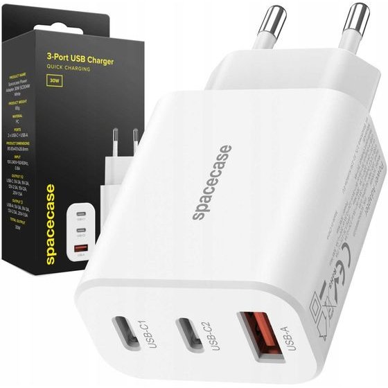 Spacecase USB Charger 30W GaN SC004W white - (5905719109226)