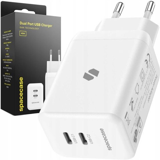 Spacecase USB Charger 45W GaN SC007W white - (5905719109240)