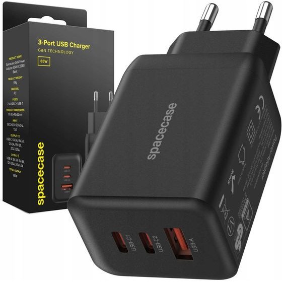 Spacecase USB Charger 65W GaN SC008B black - (5905719109257)
