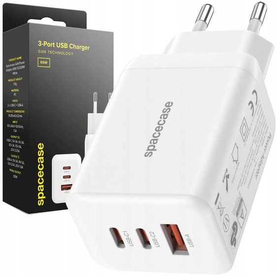 Spacecase USB Charger 65W GaN SC009W white - (5905719109264)