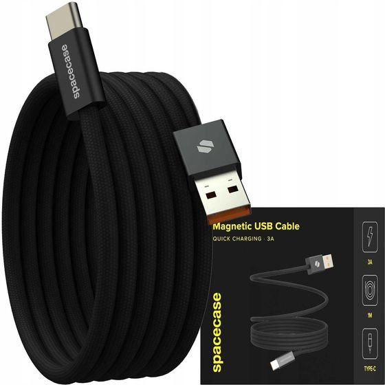 Spacecase USB-A to USB-C Magnetic Cable 1M CL07 black - (5905719129019)