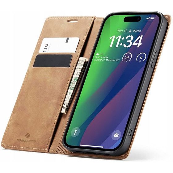 Spacecase Wallet iPhone 15 Plus light brown - (5905719104436)