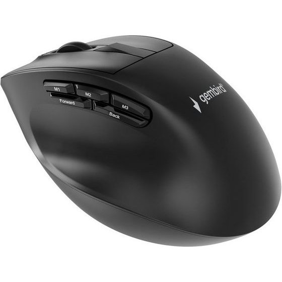 Gembird Triple-Mode Wireless Ergonomic Mouse (2.4G + Bt + USB), 2400 DPI, 9-button, Black - (MUSW3-9B-01)