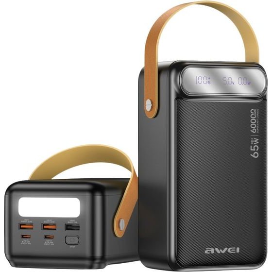 Awei Powerbank 60000mAh 65W Pd 2xUSB-A/USB-C Black - (PA-82)