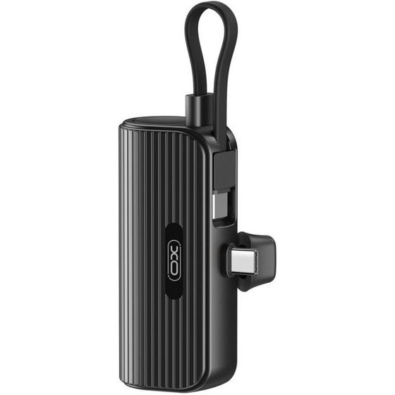XO Power Bank 5000 Mah 20W, USB-C Port + built-In Type-C Cable /black/ - PR220