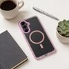 Case For Samsung A07 / A08 Frame Clear Hybrid Mag Cover Compatible With Magsafe Powder pink