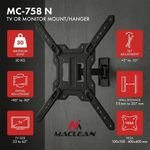 Maclean Tv Or Monitor Mount / Bracket, max. 23-65'', max. Load 30 kg, universal, max. Vesa 400x400, - (MC-758 N)
