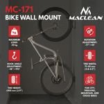 Maclean Wall-Mounted Bike Rack / Hanger, max. Load 35 kg, Adjustable Tilt angle, steel, - (MC-171)