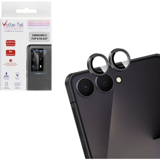 Volte-Tel Camera Glass Cover Samsung Z Flip 8 5G 8.0in 9H 0.33MM Easy Application BLACK - (5205308421662)