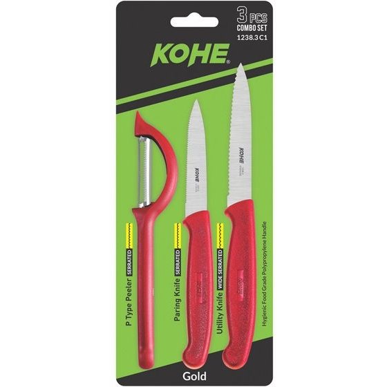 KOHE 3-Piece Knife Set With peeler, Assorted Colours - (KA1238.3C1)