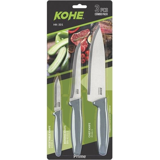 KOHE Set Of 3 knives, Mixed Colours In Blister Pack - (KAHK-301)