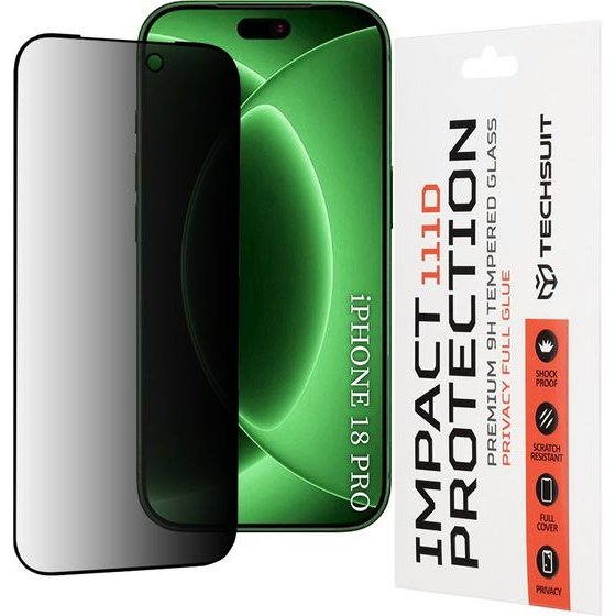Techsuit - 111D Privacy Full Glue - Iphone 18 Pro - Black